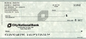 Free check from City National Bank